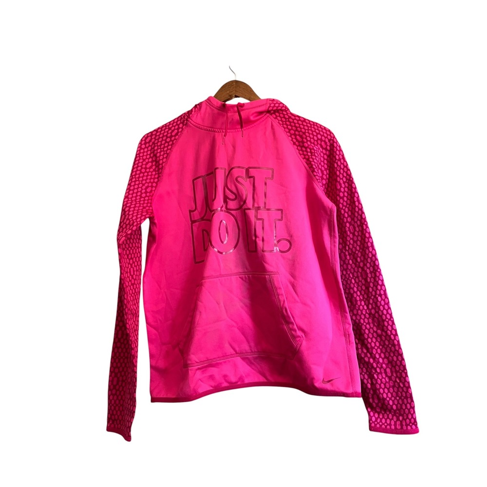 Nike Therma-FIT Hoodie Womens M Pink Excellent Just Do It Graphic Pullover